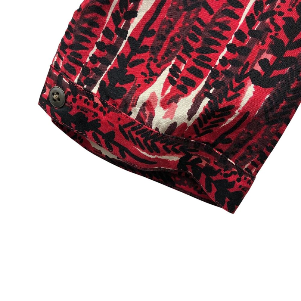 Fossil Womens Red Black Abstract Feather Print Button Front Shift Dress Lined - Picture 3 of 12
